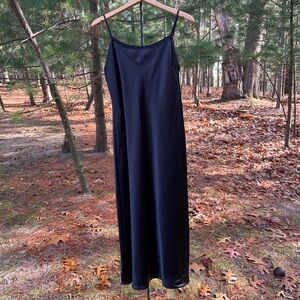90s Cruz LBD Black Satin Midi Slip Dress